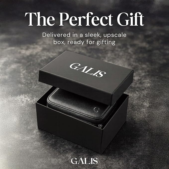 Galis Luxury Watch Case for Men High End Portable 2-Slot Watch Holder and Watch Case for Travel, Premium Watch Box for Men, Jewelry Storage Organizer, Gift for Him, Fathers, Husband (Black & Orange)