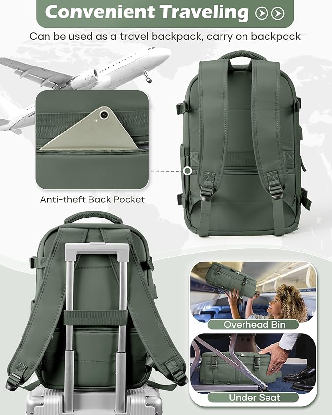 Vacuum Backpack Travel Laptop Backpacks For Women Men Carry On Backpack With Vacuum Compression Bags Seal Packing Personal Item Travel Bag Vacpack Backpacks Without Pump Olive Green