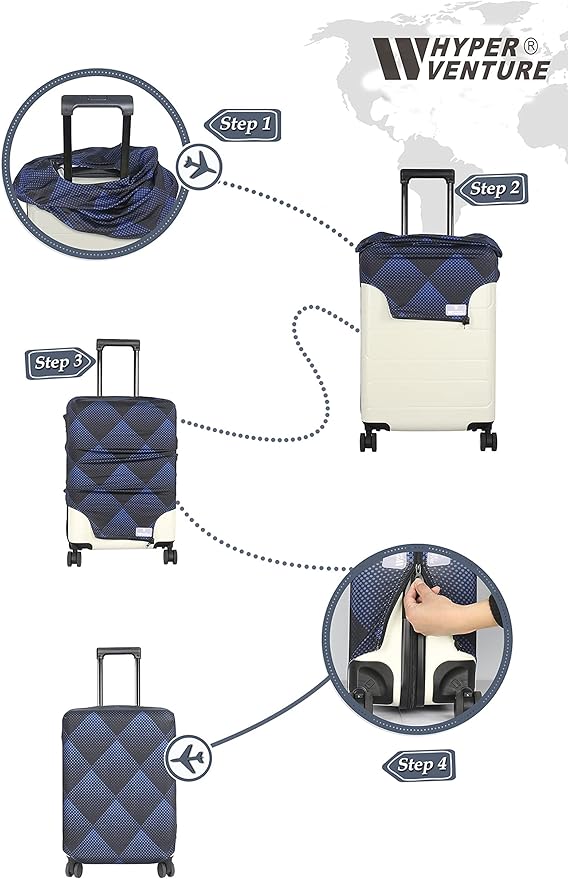 HYPER VENTURE Washable Luggage Cover - Fashion Suitcase Protector Fits 27-30 Inch Luggage (Blue Cube, L)