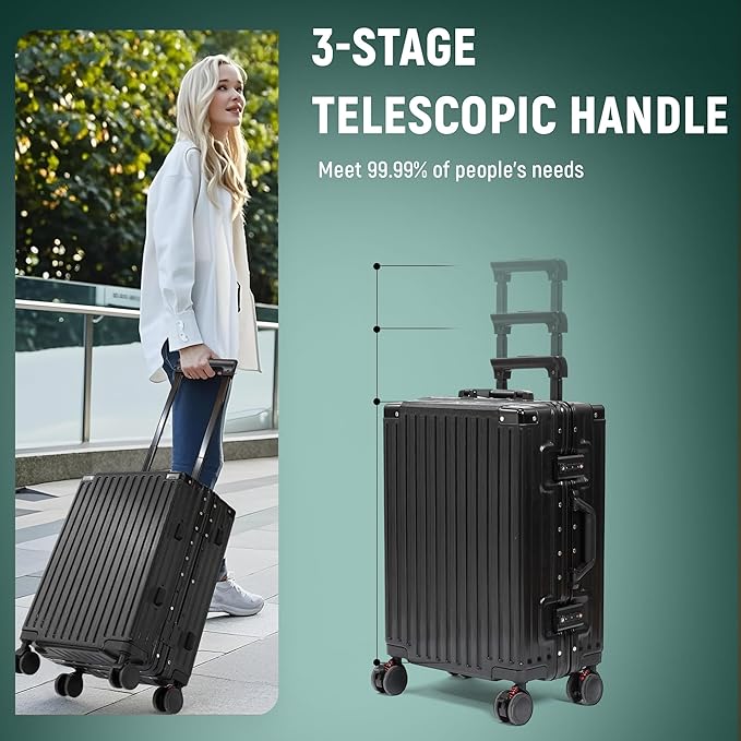 UrbanExporer 26 Inch Hardside Zipperless Luggage with Spinner Wheels, TSA-Approved Lock, Aluminum Frame, Lightweight Checked Suitcase for Travel, Black