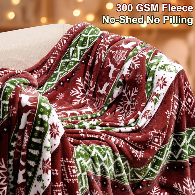 PHF Printed Fleece Throw Blanket, No Shed No Pilling Ultra Soft Plush Cozy Xmas Prints Theme Home Décor Flannel Blanket for Bed, Sofa, Couch and Gift, 50" x 60", Retro Christmas