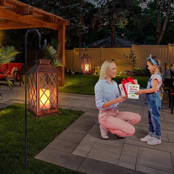 TAKE ME 14" Solar Lanterns Outdoor Garden Hanging Lantern Waterproof LED Flickering Flameless Candle Mission Lights for Table,Outdoor,Party