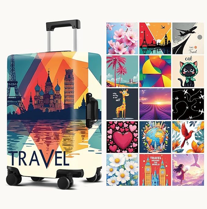 Luggage Cover Washable Suitcase Protector Anti-Scratch,Stretchable Fit for 20-34Inch Luggage Durable Travel Bag Cover with Zipper Closure (Travel-1, M(fits 24-26Inch suitcase))