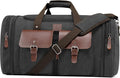 Canvas Duffle Bag for Men 50L Travel Duffel Bags Expandable Genuine Leather Overnight Weekender Carry On Bag Two Zipper Pockets Travel Bag (Black, Large-50L)