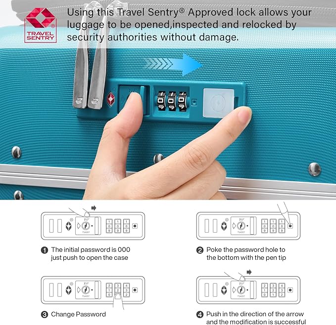 Hanke 20 Inch Carry On Luggage with Cup Holder and Charge,Top Opening Hard Shell Suitcases with Wheels and Dividers,Aluminum Frame Trunk Luggage Small Suitcase with Lock for Travel,Caribbean Blue