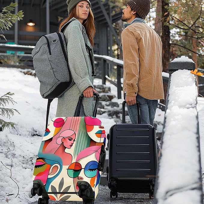 ANNA QUEEN Modern Art Fashion Luggage Cover, Stylish Abstract Woman Suitcase Protector, Washable, Stretchable Travel Sleeve for 24-26 Inch Luggage, Trendy, Colorful Design