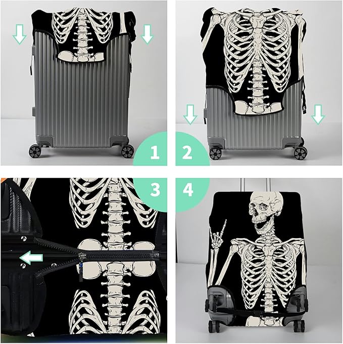 Luggage Cover Suitcase Protector Plus 1 Luggage Tag, Rock Skull Travel Suitcase Cover Suitable for 22-24 inch Luggage (M) with Concealed Zipper Washable Elastic Cloth Dustproof Anti-Scratch