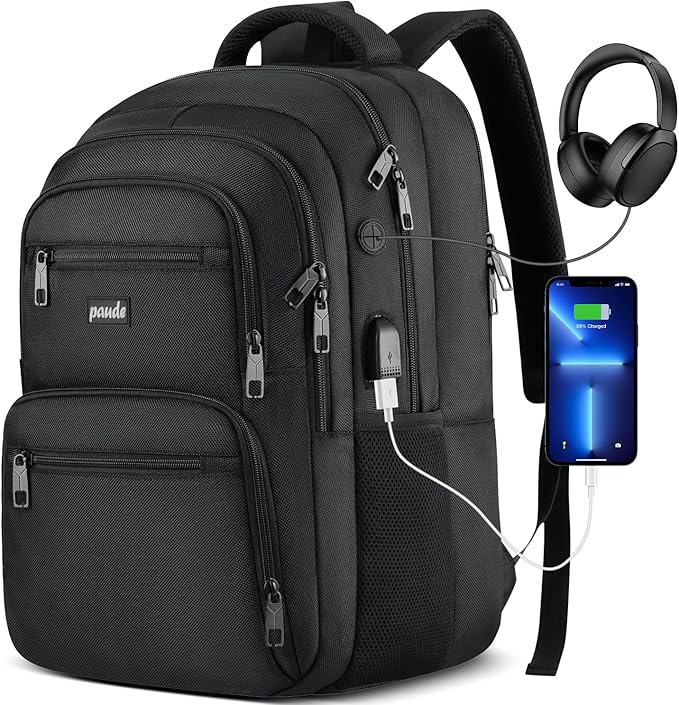Paude Laptop Backpack,School Backpack Large Bookbag with USB for High School College Students Office Business,Waterproof