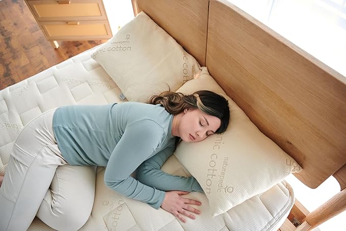Naturepedic Organic Latex Pillow - Standard Bed Pillow with Medium Comfort - Luxury Pillow with Adjustable Fill for Comfortable Sleeping, Back Support and Neck Pain Relief