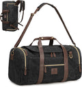 50L Duffle Bag for Men, Nomad Waxed Canvas Travel Duffel Bag Vintage Genuine Leather Travel Handbag Upgraded Weekender Overnight Backpack with Shoes Compartment (Vintage Black, Large-50L)