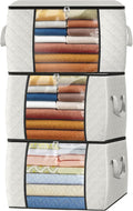 Fab totes 24 Gallons Clothes Storage, Foldable Thick Fabric Blanket Storage Bags, Containers for Organizing Bedroom, Closet, Clothing, Comforter, Organization with Handle (3 Pack,Ivory)