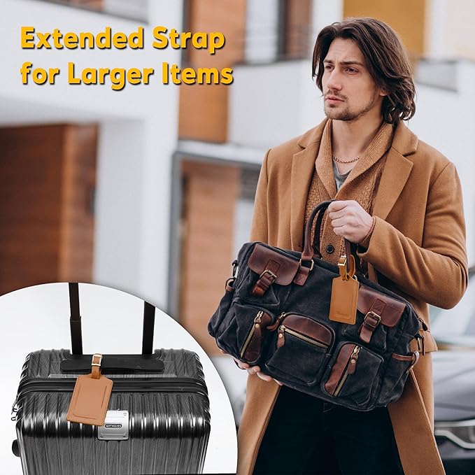 Travelambo Luggage Tags for Suitcases Faux Leather Privacy Protection 20 Pack Bag Tags Travel Accessories Essential, Yellowish Brown