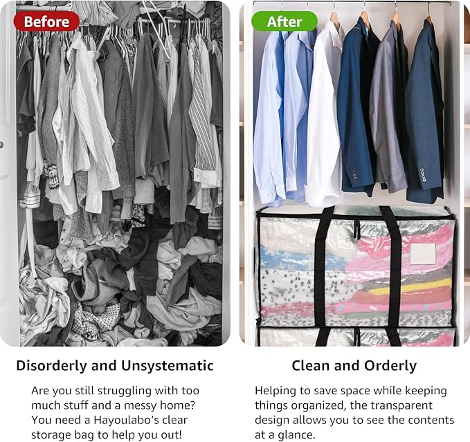 Moving Bags Heavy Duty Extra Large, Alternative for Moving Boxes & Moving Supplies,Clear Storage Bins with Lids, Plastic Packing Tote, Storage Bags for Clothes with Handles & Zippers(Clear, 2 Pack)