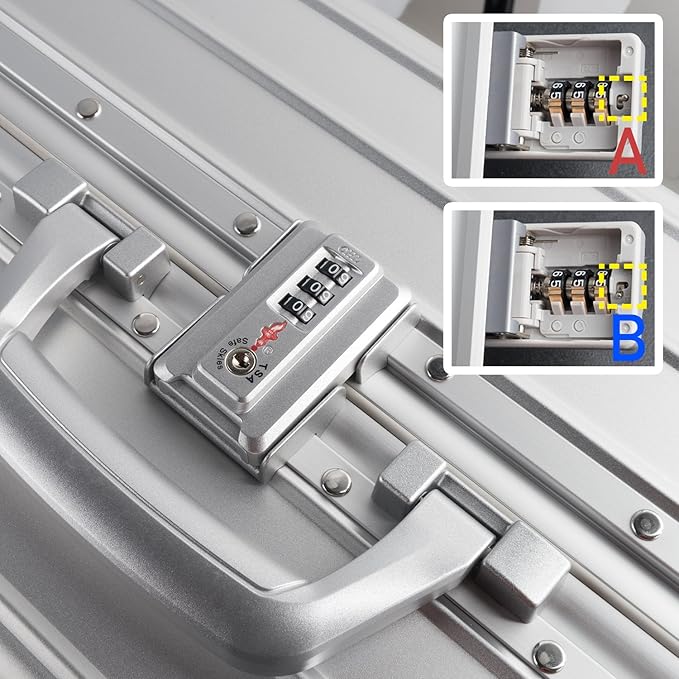 TRAVELKING All Aluminum Luggage Zipperless Hard Shell Luggage Case with TSA Lock Spinner Alloy Metal Suitcase (Silver, 24")