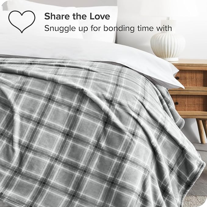 Bare Home Textured Fleece Blanket - Throw/Travel - Ultra-Soft Lightweight for Bed, Sofa, and Couch - Luxury Microplush - Cozy Warm Blanket (Throw/Travel, Tartan Plaid)