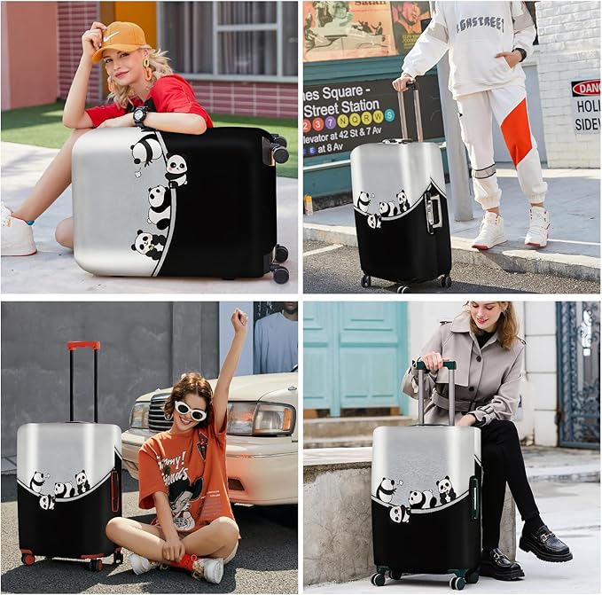 ANNA QUEEN Panda Family Luggage Cover, Cute Panda Design Suitcase Protector, Stretchable Washable Travel Sleeve for 20-22 Inch Luggage