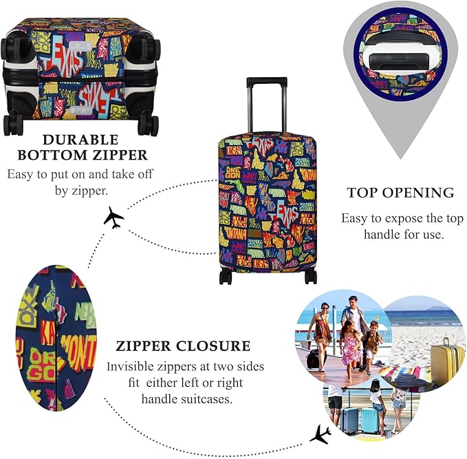 Explore Land Travel Luggage Cover Suitcase Protector Fits 31-32 Inch Case (America Map, XL)