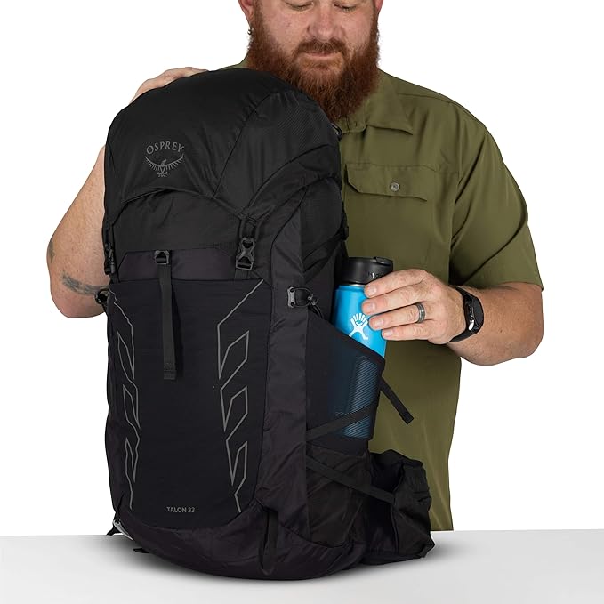 Osprey Talon 33L Men's Lightweight Hiking Backpack with Hipbelt, Black/Coal Grey, Extended Fit
