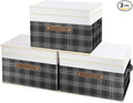 TYEERS Collapsible Storage Bins with Lids, Patchwork Design, Washable, Fabric Storage Boxes, 14.9x9.8x9.8 inches, 3 Pack, Black