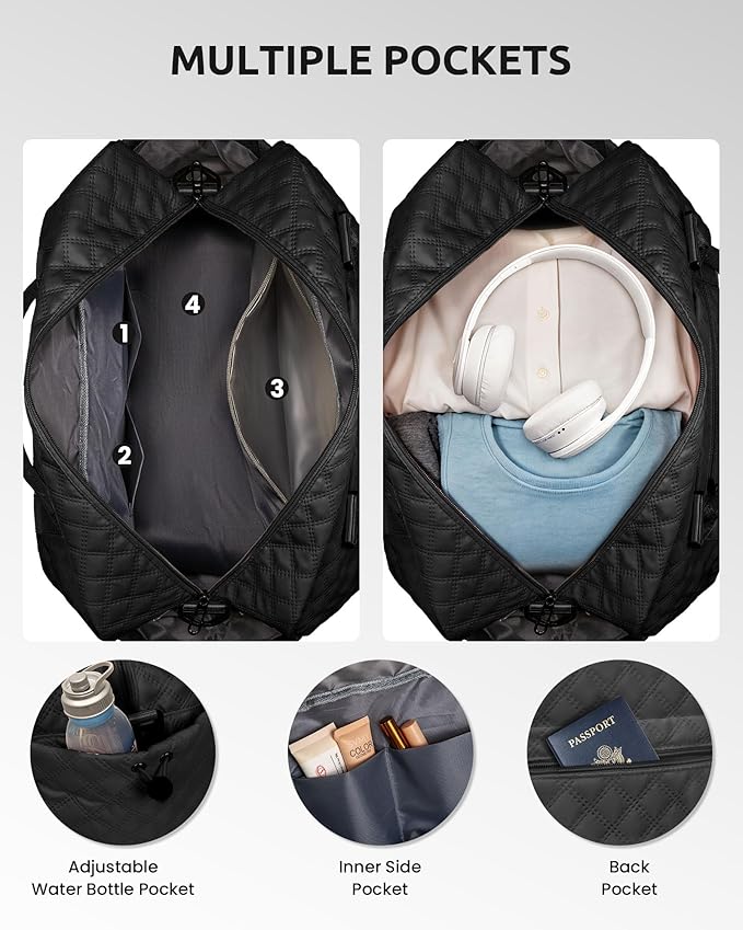 Gifts for Grandma-Initial Duffle Bag with Shoe Compartment, Personalized Weekender Bag, Monogram Overnight Bag, Letter Travel Bag with Makeup Bag，Daughter Friend Gifts (Letter P), Black