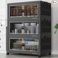 BROVIEW 360Qt Stackable Storage Bins with 3 Lids, Extra Large Closet Organizer Collapsible Drawer Boxes with Wheels, Folding Plastic Cabinet Containers for Home Kitchen Room Organization, 3Pack Black