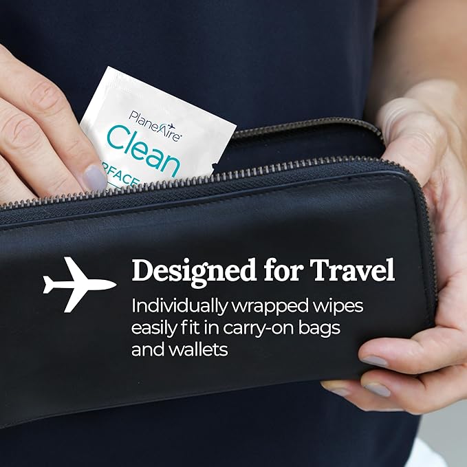 Clean Wipes | Surface Cleaning Wipes | Individually Wrapped Travel Wipes | All Purpose Cleaning Wipes | Airplane Travel Essentials | Travel Cleaning Supplies | On the Go | Essential Oils | 4 Pack