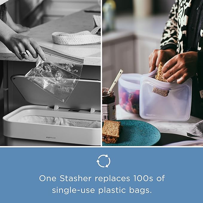 Stasher Premium Silicone Reusable Food Storage Stand-Up Mid Bag, Pink, Microwave, Sous Vide, Dishwasher, Oven and Freezer Safe, BPA Free, Leak-free, Eco-friendly, 56 Oz
