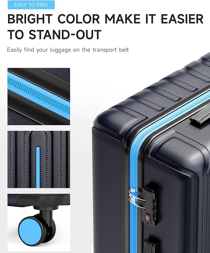 Luggage Sets 3 Piece Hardside Suitcase with Double Spinner Wheels Durable Lightweight Shell with Tsa Lock (20/24/28in) Blue
