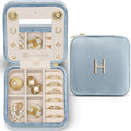 Vlando Jewelry Case for Girls Womens Fashion, Pink Jewelry Box Travel Must Haves, Jewelry Box for Girls, Small Travel Jewelry Case Birthday Gifts for Travel Gifts for Women - Letter H, Blue
