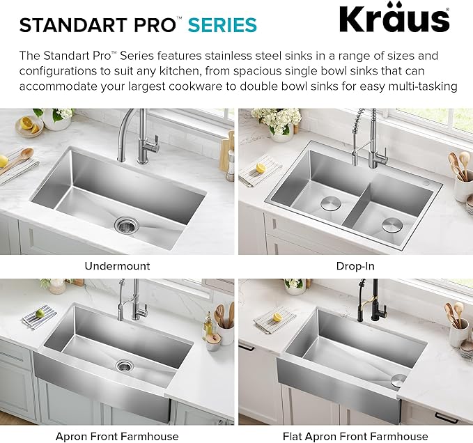 Kraus KHU100-32 Standart PRO 16 Gauge Undermount Single Bowl Stainless Steel Kitchen Sink, 32 Inch