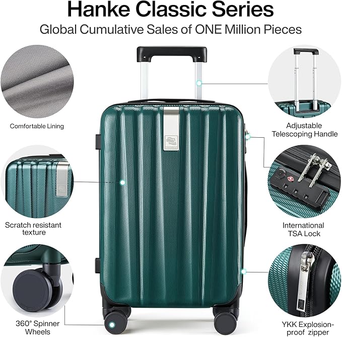 Hanke Luggage Sets 3 piece Carry On Luggage with Wheels PC Hard Shell Suitcases Lightweight Checked Travel Luggage Large Travel Suitcase Woman Men 20/24/29 Inch(Blackish Green)