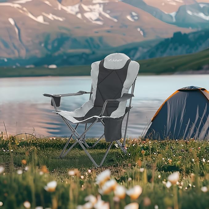 Camping Chairs, Portable 2 Pack Camp Chairs for Heavy People with Adjustable Angled Backrest, Outdoor Folding Camping Chairs for Outside Supports up to 350lbs, Carry Bag Included