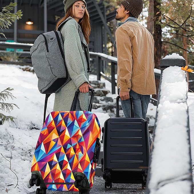 ANNA QUEEN Colorful Geometric Luggage Cover, Abstract Prism Pattern Suitcase Protector, Stretchable, Washable Travel Cover for 28-30 Inch Luggage, Bright, Durable & Eye-Catching