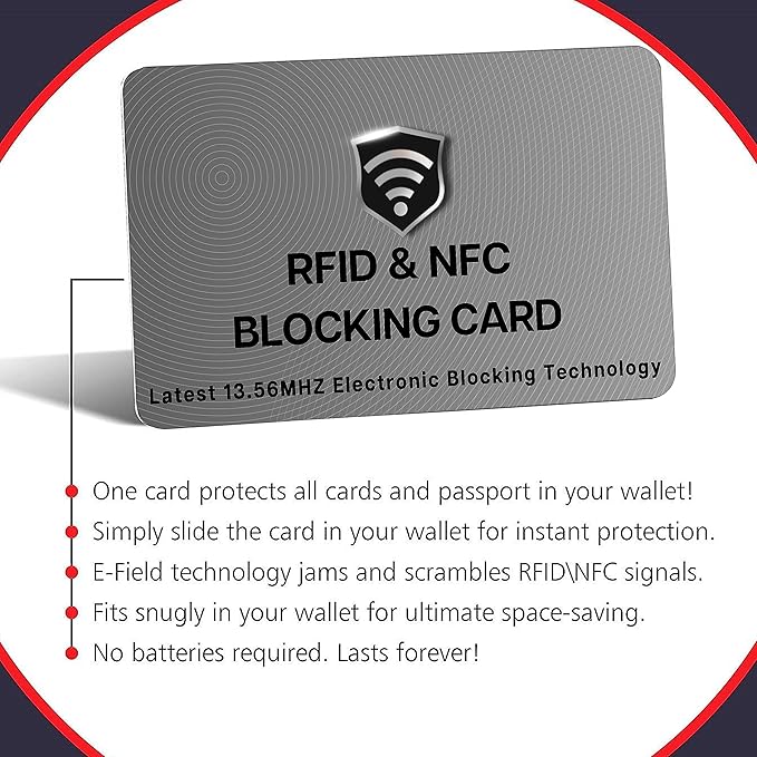 SaiTech IT 5 Pack RFID Blocking Cards, One Protects Entire Wallet Purse, NFC Contactless Bank Debit Credit Card Protector ID ATM Guard - Grey