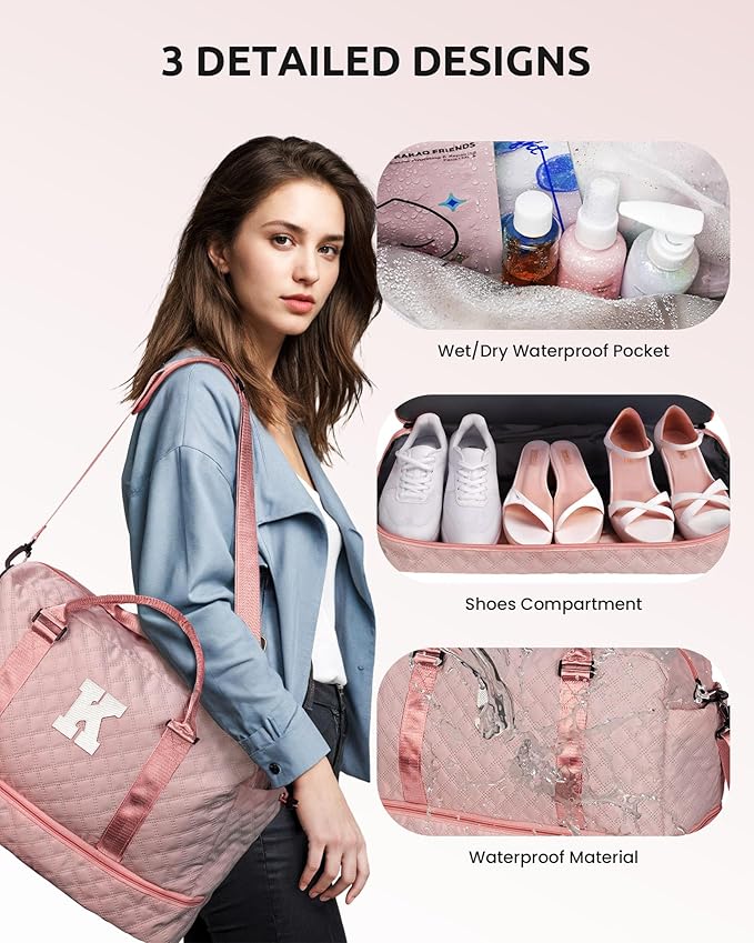 Birthday Gifts for Women-Duffle Bag with Shoe Compartment, Personalized Weekender Bag, Monogram Overnight Bag, Letter Travel Bag with Makeup Bag-Daughter Gift Ideas, for Women 20S (Letter D)