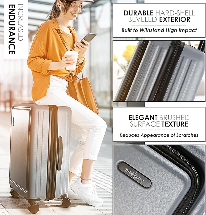 Hard Shell Luggage Sets with Spinner Wheels 4 Piece, Expandable Large Suitcases with TSA Lock, Travel Large Suitcase Set, Grey Luggage Set