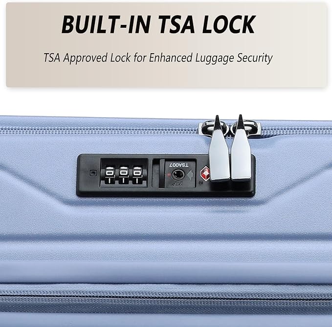 26 Inch Top Opening Checked Travel Luggage Expandable with Spinner Wheels,All PC Hard Shell Hardside Lightweight Medium Suitcase with TSA Approved Cup Holder for Business Trips Woman Men,Blue