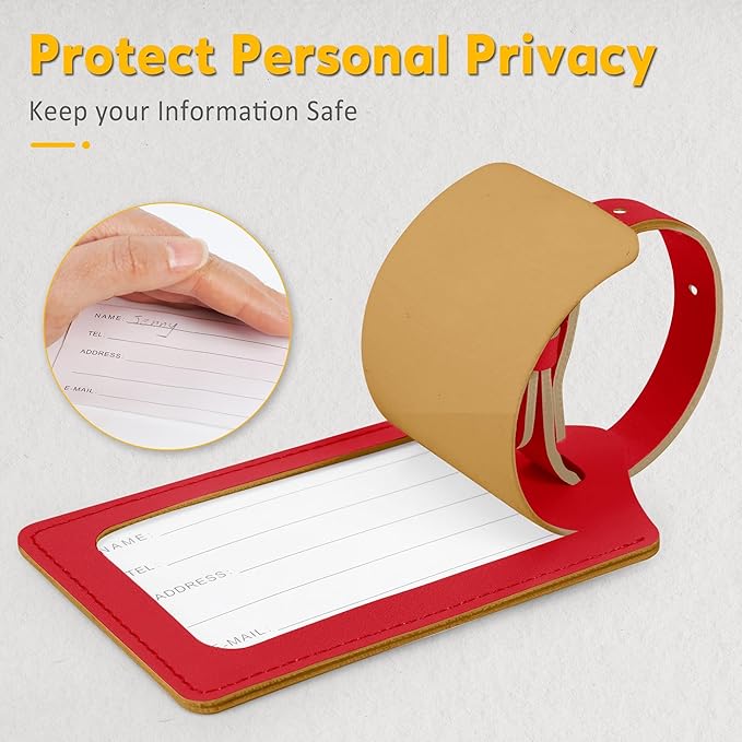 Travelambo Luggage Tags for Suitcases Faux Leather Privacy Protection 12 Pack Bag Tags Travel Accessories Essential, Deep Red