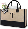 TOPDesign Initial Jute/Canvas Tote Bag, Personalized Present Bag, Suitable for Wedding, Birthday, Beach, Holiday, is a Great Gift for Women, Mom, Teachers, Friends, Bridesmaids (Letter T)