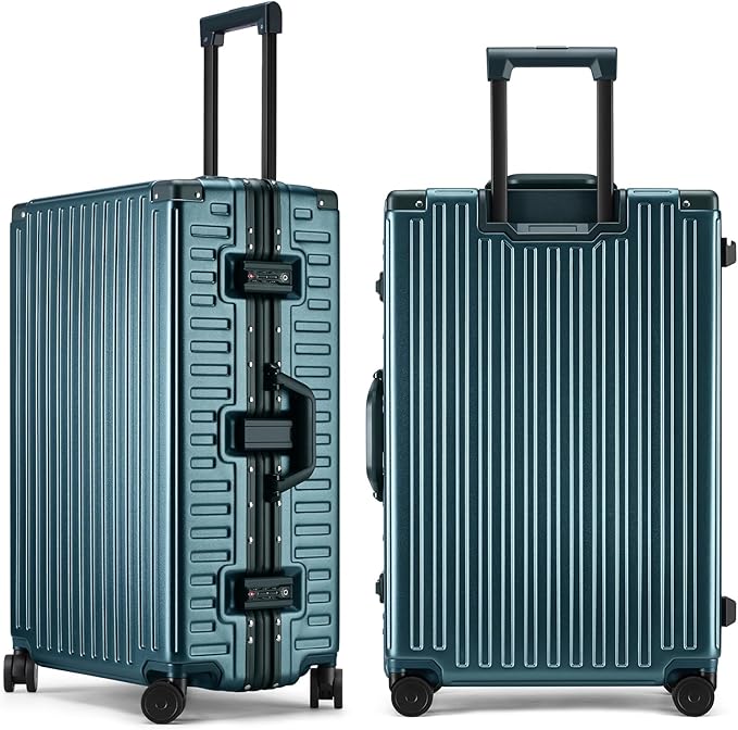 ROAMING Zipperless Luggage 28 Inch with Aluminum Frame, Checked-Large Lightweight 3-Layer PC Hard Shell Suitcase with Spinner Wheels, Metal Travel Luggage with Three TSA Locks, Dark Night Green