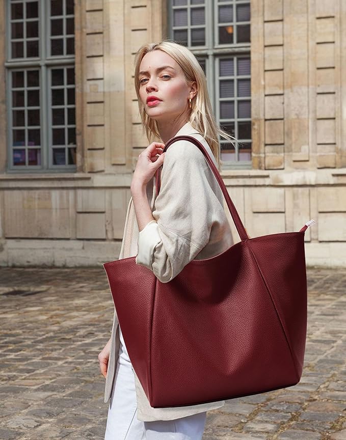 KALIDI Large Tote Bag Vegan Leather Casual Zipper Work Bag Weekender Hobo for Women 23L Oversize Shoulder Travel Purse