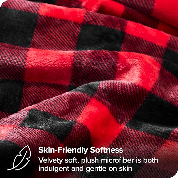 Bare Home Fleece Blanket - King Size - Ultra-Soft Lightweight for Bed, Sofa, and Couch - Luxury Microplush - Cozy Warm Blanket (King, Buffalo Plaid - Red/Black)