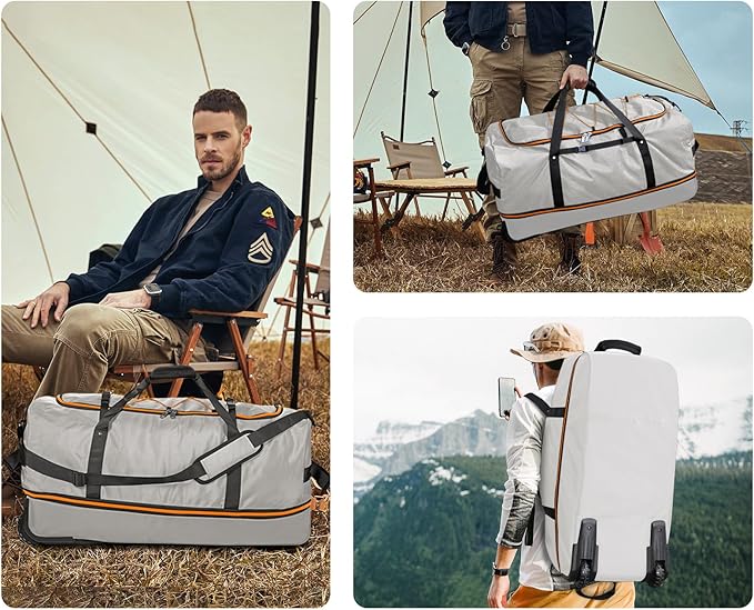 CONTAIL 32" Soft-Sided Rolling Duffle Bag with 2 Wheels,Expandable from 110L to 140L, Foldable Travel Duffel with Multiple Compartments,Grey