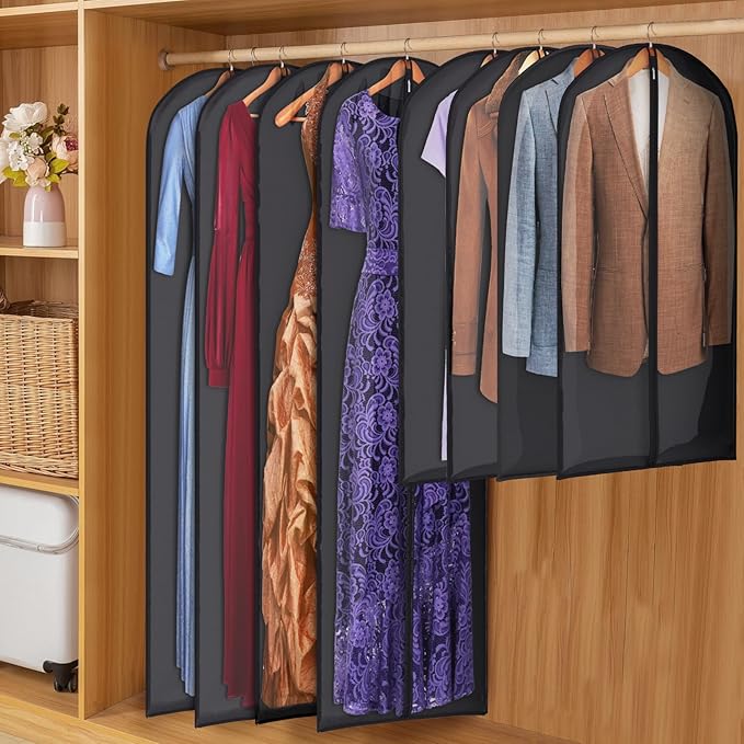 Zilink Clear Garment Bags for Hanging Clothes Clear Suit Bags for Closet Storage Breathable Suit Bag for Travel for Suits, Coats, Jackets, Set of 12
