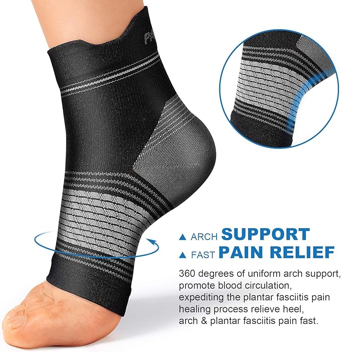 Plantar Fasciitis Sock (6 Pairs) for Men and Women, Compression Foot Sleeves with Arch and Ankle Support, Black, XX-Large