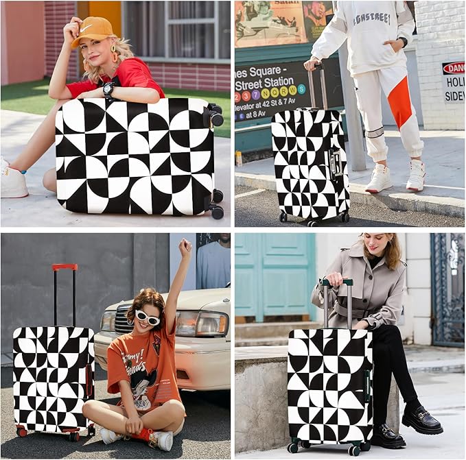 ANNA QUEEN Geometric Minimalist Luggage Cover, Suitcase Protector with Modern Abstract Pattern, Stretchable, Washable Travel Cover for 20-22 Inch Luggage