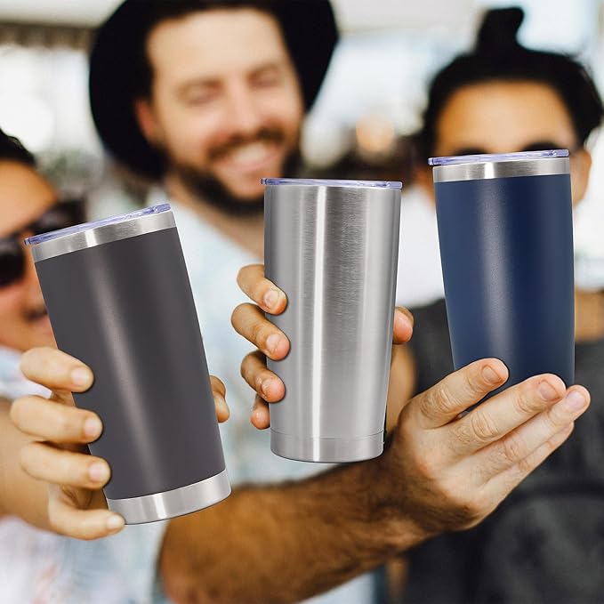 20oz Tumbler Bulk Stainless Steel Tumbler Cup with Lid Vacuum Insulated Double Wall Travel Mug, Durable Powder Coated Travel Coffee Tumbler Mug for Hot & Cold Drinks, Stainless Steel,8 Pack