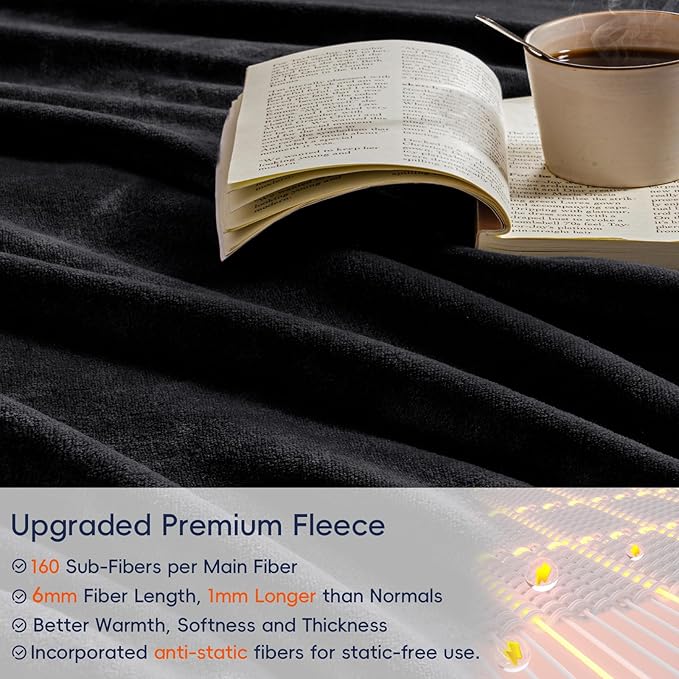 PHF Ultra Soft Fleece Throw Blanket, No Shed No Pilling Luxury Plush Cozy 300GSM Lightweight Blanket for Bed, Couch, Chair, Sofa Suitable for All Season, 50" x 60", Black