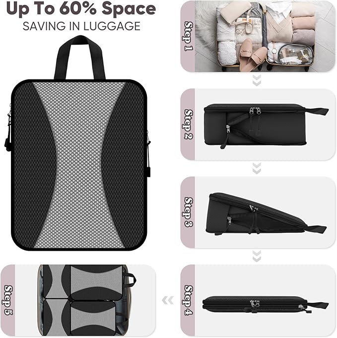 8 Set Compression Packing Cubes for Travel, Packing Cubes Compression Travel Accessories Expandable Packing Organizers for Carry on Luggage Suitcase (Gray)