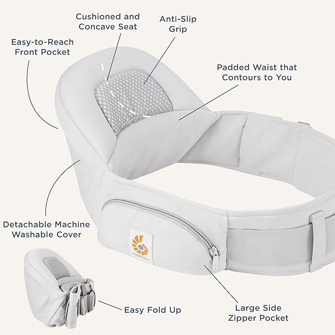 Ergobaby Lift Ergonomic Baby Hip Seat Carrier with Storage, Comfortable Wide Waistbelt and Lumbar Support (17lbs - 45lbs) - Anti-Slip Toddler Carrier - Onyx Black